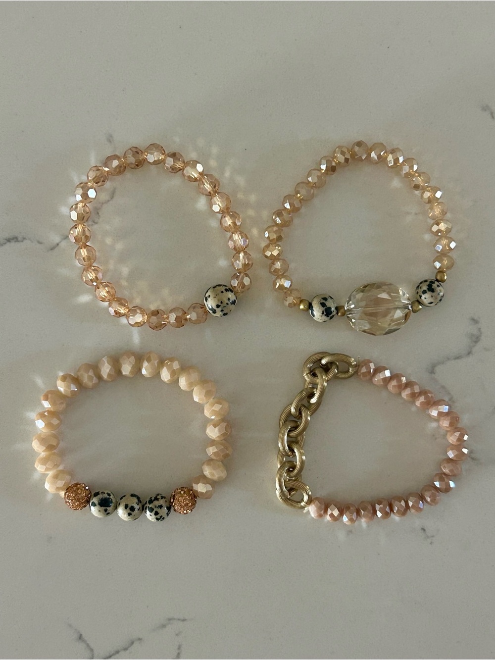 Beaded Stretch Bracelet Set in Blush Pink - 4 Pack Sparkles